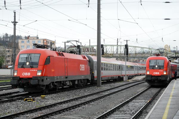 Trains in the rain at Salzburg