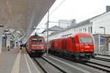 Trains in the rain at Salzburg