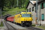 RhB trains at Bever, Samedan & St Moritz