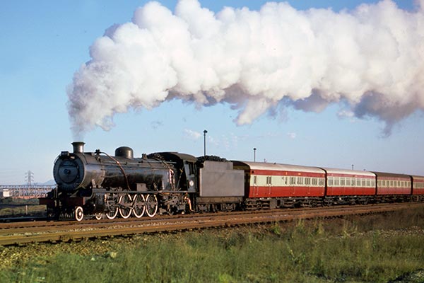 South African Railways 15AR class 4-8-2 1858 at Swartkops in 1976