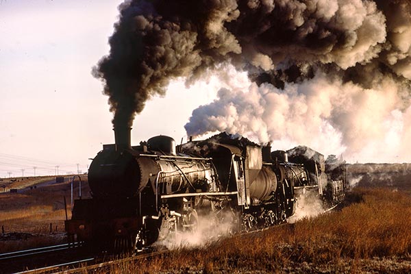 South African Railways class 24 2-8-4 3635 & 3609 near Breyten