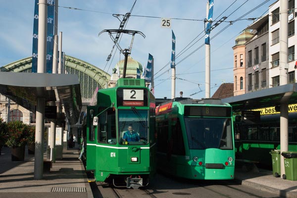 Trams in the city of Basel