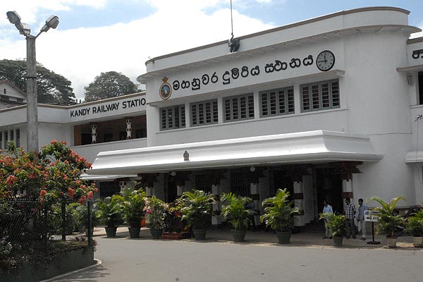 Trains at Kandy station in the sunshine