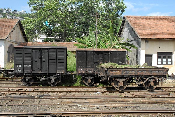 Trains at Kandy station in the sunshine