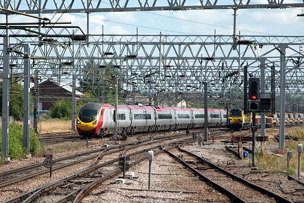Trains at Stafford in the summer